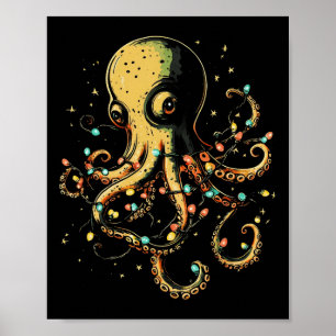 Christmas Lights Sea Octopus Marine Biology Ocean Poster