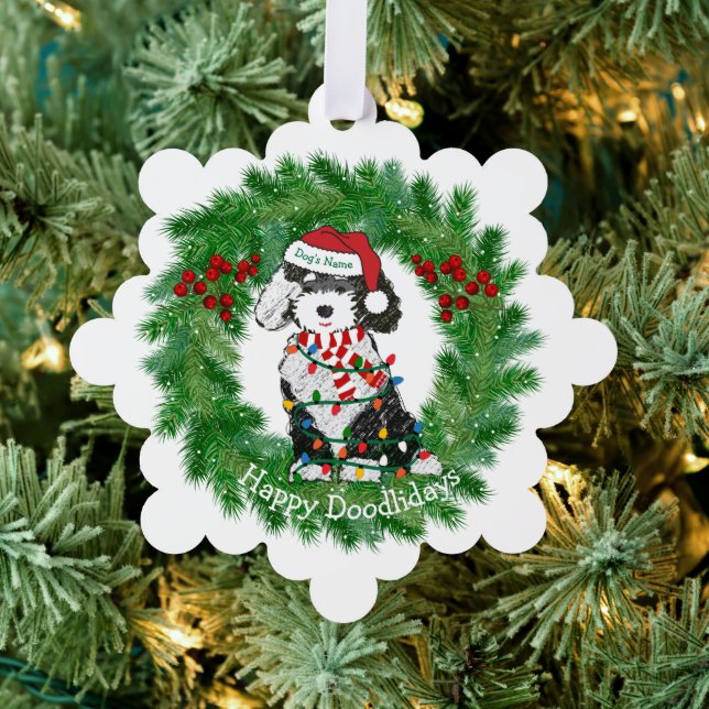 Christmas Lights Sheepadoodle Snowflake Ornament Card (Insitu (Tree))