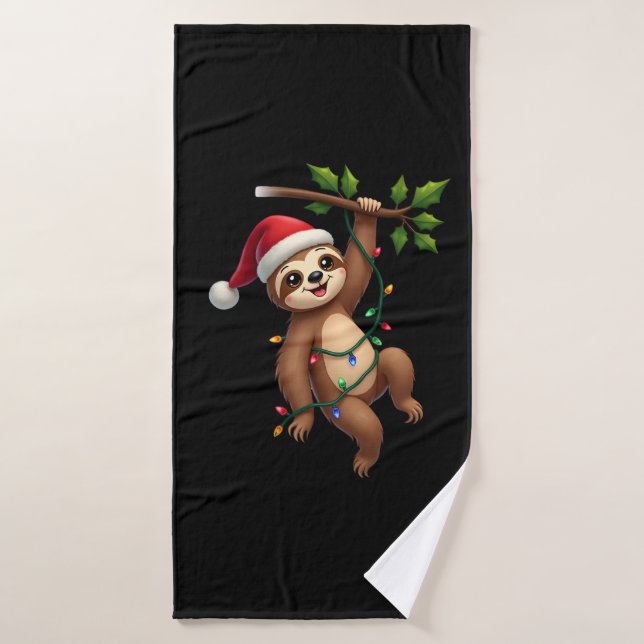 Christmas Lights Sloth Wearing Xmas Hat - Sloth Lo (Serviette de bain)