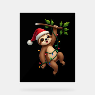 Christmas Lights Sloth Wearing Xmas Hat - Sloth Lo