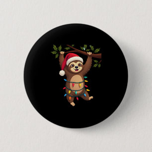 Christmas Lights Sloth Wearing Xmas Hat - Sloth Lo 2 Inch Round Button
