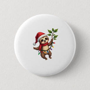 Christmas Lights Sloth Wearing Xmas Hat - Sloth Lo 2 Inch Round Button