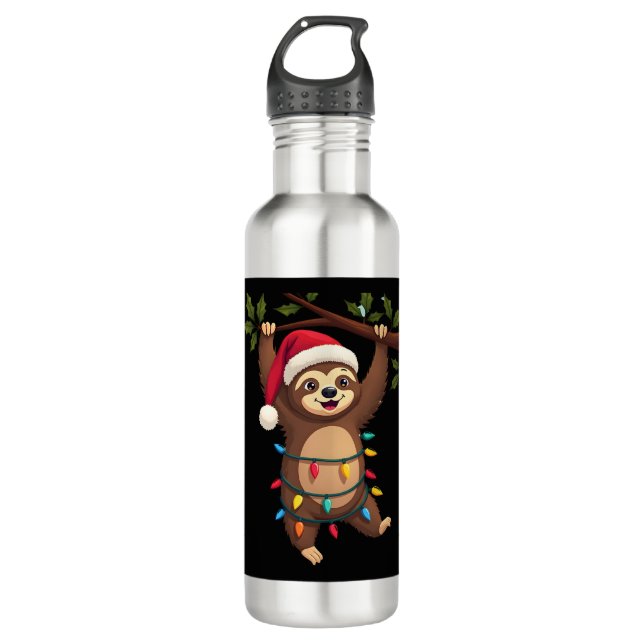 Christmas Lights Sloth Wearing Xmas Hat - Sloth Lo 710 Ml Water Bottle (Front)
