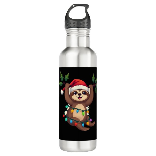 Christmas Lights Sloth Wearing Xmas Hat - Sloth Lo 710 Ml Water Bottle (Front)