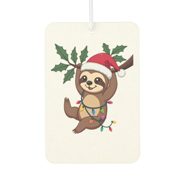 Christmas Lights Sloth Wearing Xmas Hat - Sloth Lo Air Freshener (Front)