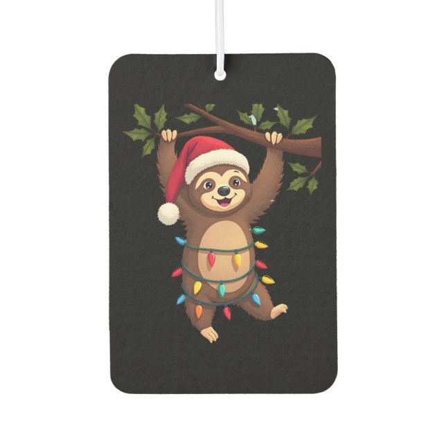 Christmas Lights Sloth Wearing Xmas Hat - Sloth Lo Air Freshener (Front)