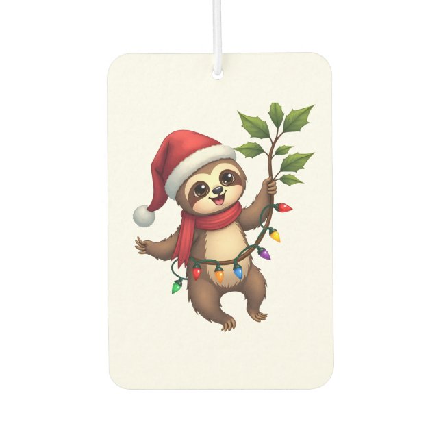 Christmas Lights Sloth Wearing Xmas Hat - Sloth Lo Air Freshener (Front)