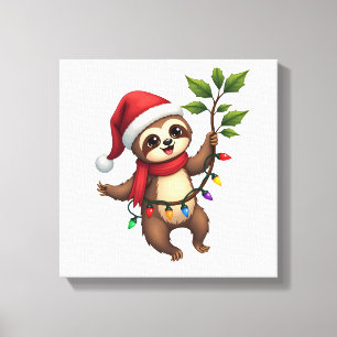 Christmas Lights Sloth Wearing Xmas Hat - Sloth Lo Canvas Print