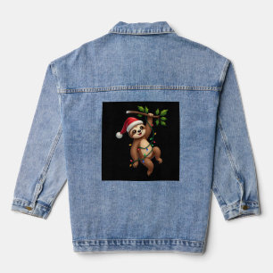 Christmas Lights Sloth Wearing Xmas Hat - Sloth Lo Denim Jacket