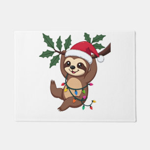 Christmas Lights Sloth Wearing Xmas Hat - Sloth Lo Doormat