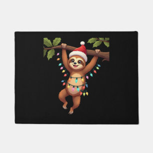 Christmas Lights Sloth Wearing Xmas Hat - Sloth Lo Doormat
