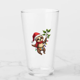 Christmas Lights Sloth Wearing Xmas Hat - Sloth Lo Glass