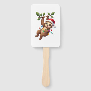 Christmas Lights Sloth Wearing Xmas Hat - Sloth Lo Hand Fan