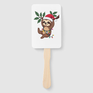 Christmas Lights Sloth Wearing Xmas Hat - Sloth Lo Hand Fan