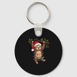 Christmas Lights Sloth Wearing Xmas Hat - Sloth Lo Keychain