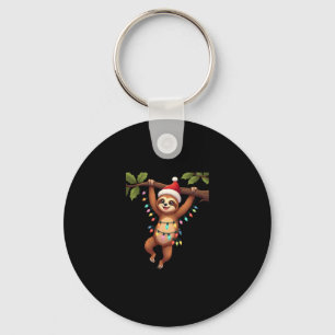 Christmas Lights Sloth Wearing Xmas Hat - Sloth Lo Keychain