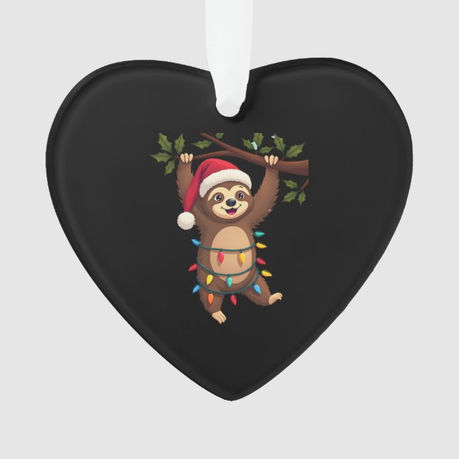 Christmas Lights Sloth Wearing Xmas Hat - Sloth Lo Ornament (Front)