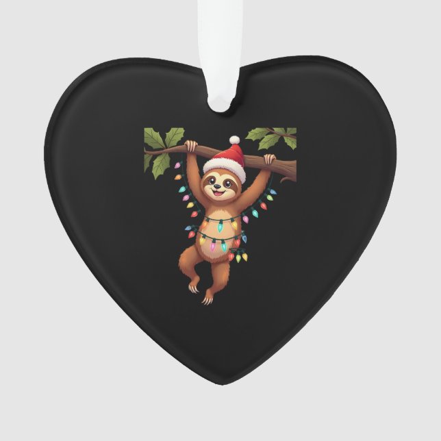 Christmas Lights Sloth Wearing Xmas Hat - Sloth Lo Ornament (Front)