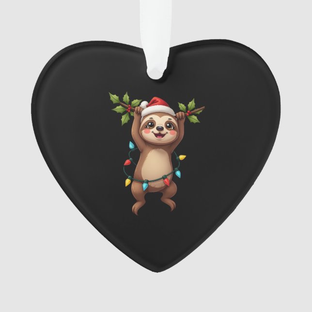 Christmas Lights Sloth Wearing Xmas Hat - Sloth Lo Ornament (Front)