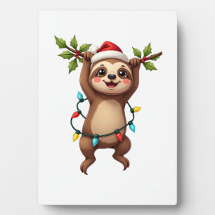 Christmas Lights Sloth Wearing Xmas Hat - Sloth Lo Plaque