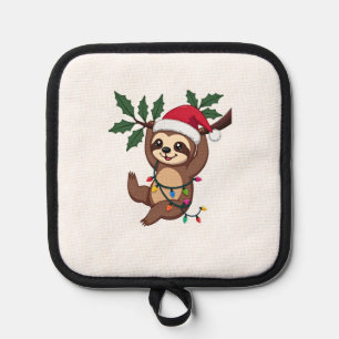 Christmas Lights Sloth Wearing Xmas Hat - Sloth Lo Pot Holder