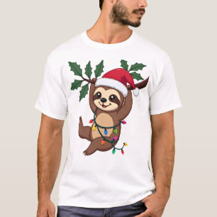 Christmas Lights Sloth Wearing Xmas Hat - Sloth Lo T-Shirt