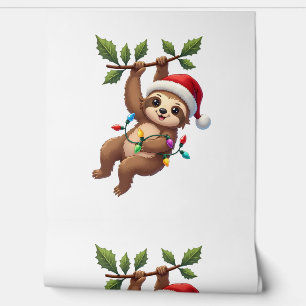 Christmas Lights Sloth Wearing Xmas Hat - Sloth Lo Wallpaper