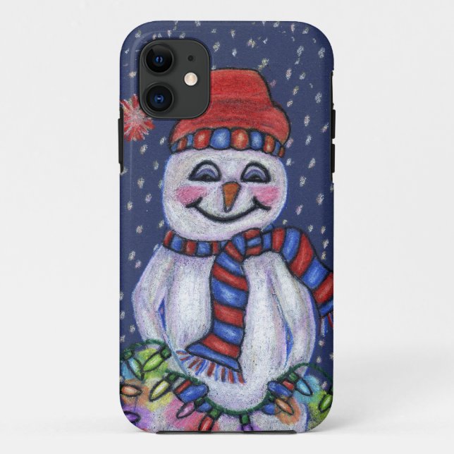 Christmas Lights Smiling Snowman Case-Mate iPhone Case (Back)