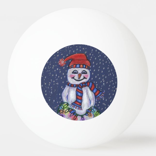Christmas Lights Smiling Snowman Snowflakes Ping Pong Ball (Front)