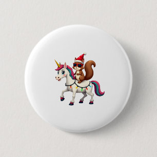 Christmas Lights Squirrel Riding Unicorn T-Shirt ( 2 Inch Round Button