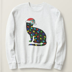 Christmas Lights Sweatshirt, Playful Cat Colourful Sweatshirt