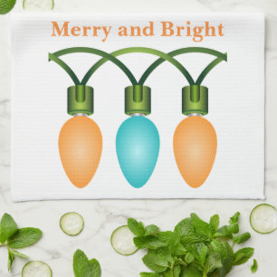 Christmas Lights Trio Orange and Blue Kitchen Towel