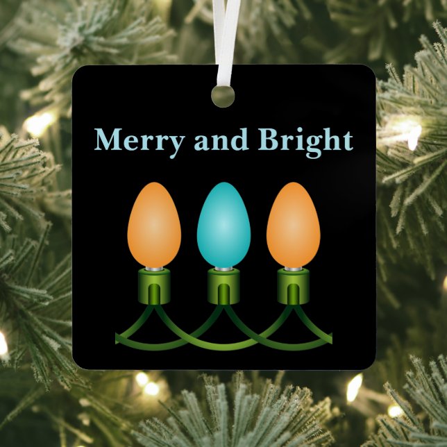 Christmas Lights Trio Orange and Blue Metal Ornament (Insitu)