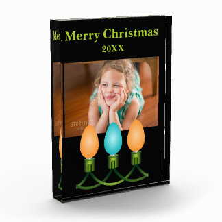 Christmas Lights Trio Orange and Blue Personalized Photo Block