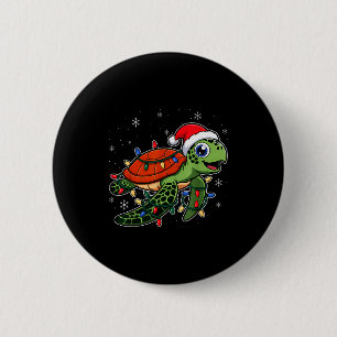 Christmas Lights Turtle Wearing Xmas Hat - Lover 2 Inch Round Button