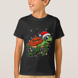 Christmas Lights Turtle Wearing Xmas Hat - Lover  T-Shirt