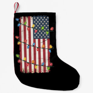 Christmas Lights USA Flag Patriotic Veteran Xmas Small Christmas Stocking