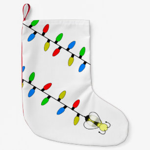 Christmas lights with bee small christmas stocking