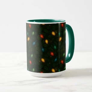 Christmas lights wrapped in holly leaves patterned mug