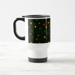 Christmas lights wrapped in holly leaves patterned travel mug