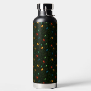 Christmas lights wrapped in holly leaves patterned water bottle