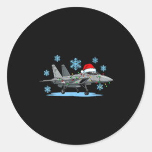 Christmas Lights Wrapped On Cute Kids Fighter Jet  Classic Round Sticker