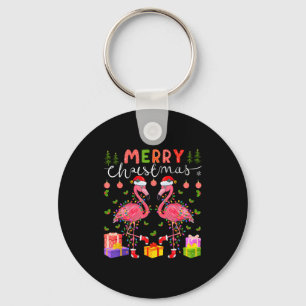 Christmas Lights Xmas Flamingo Lover Santa Hat Fla Keychain