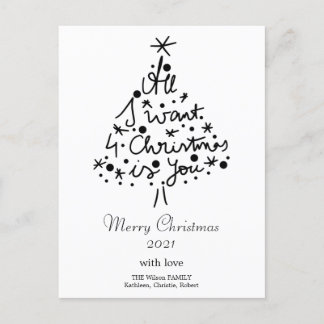 Christmas Line Art Minimalist Black & White Quote Holiday Postcard
