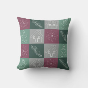 Christmas line-art pattern throw pillow