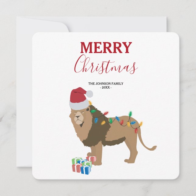 Christmas Lion Funny Animal with Santa Hat Card (Front)