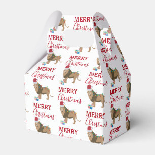 Christmas Lion Funny Animal with Santa Hat  Favor Box