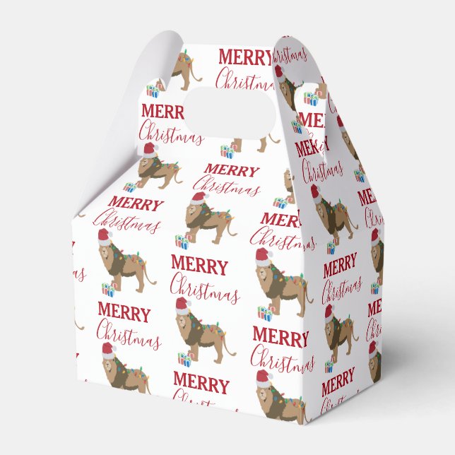 Christmas Lion Funny Animal with Santa Hat  Favor Box (Front Side)