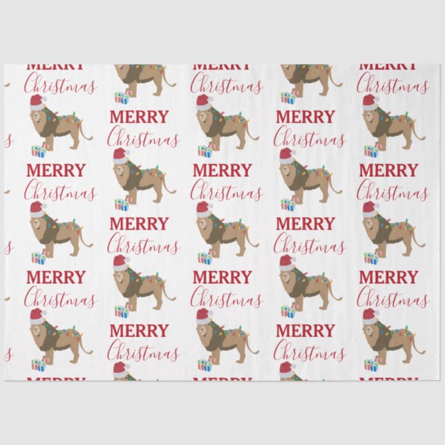 Christmas Lion Funny Animal with Santa Hat  Tissue Paper (Front)