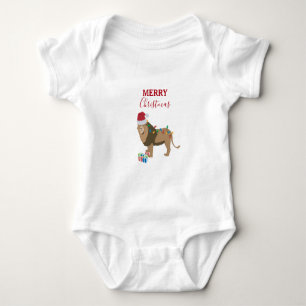 Christmas Lion Funny Animals with Santa Hat  Baby Bodysuit